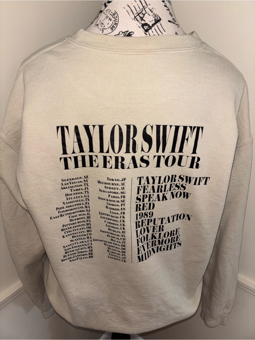 Taylor Swift The Eras Tour Sweatshirt - Cream with Black Print